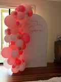 White, Black, Beige, Pink, Blue or Lilac Arch Backdrop Wall Hire with Balloon Garland #WHBD