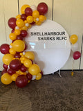 White Acrylic Wall with Organic Balloon Garland HIRE