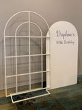 Mesh Arch White or Black or White French Window Backdrop with Balloon Garland HIRE