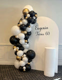 White, Black, Beige, Pink, Blue or Lilac Arch Backdrop Wall Hire with Balloon Garland #WHBD