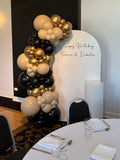 White, Black, Beige, Pink, Blue or Lilac Arch Backdrop Wall Hire with Balloon Garland #WHBD