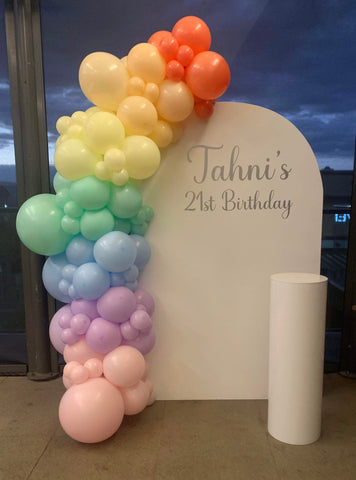 White, Black, Beige, Pink, Blue or Lilac Arch Backdrop Wall Hire with Balloon Garland #WHBD