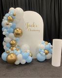 White, Black, Beige, Pink, Blue or Lilac Arch Backdrop Wall Hire with Balloon Garland #WHBD
