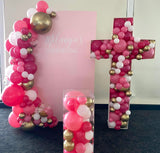 White, Black, Beige, Pink, Blue or Lilac Arch Backdrop Wall Hire with Balloon Garland #WHBD