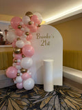 White, Black, Beige, Pink, Blue or Lilac Arch Backdrop Wall Hire with Balloon Garland #WHBD