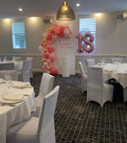 White, Black, Beige, Pink, Blue or Lilac Arch Backdrop Wall Hire with Balloon Garland #WHBD