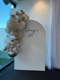 White, Black, Beige, Pink, Blue or Lilac Arch Backdrop Wall Hire with Balloon Garland #WHBD