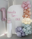 White, Black, Beige, Pink, Blue or Lilac Arch Backdrop Wall Hire with Balloon Garland #WHBD
