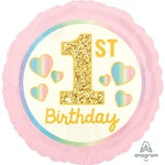 1ST BIRTHDAY GIRL PINK & GOLD 45cm  STANDARD HX  S40 #403696