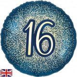 Metallic Glitter Navy Gold 16 16th Birthday 45cm 18 inch INFLATED #226416