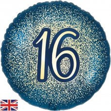Metallic Glitter Navy Gold 16 16th Birthday 45cm 18 inch INFLATED #226416
