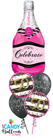 50th Birthday Pink Champagne Celebrate Balloon Bouquet #50BD11
