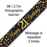 21st Birthday Banner Foil Gold and Black Oaktree 2.7m