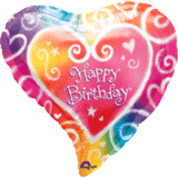 Watercolor Birthday Heart Foil 45cm (18") INFLATED #07635
