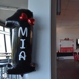 Number One Foil Balloon Minnie Mouse Bow with Personalised Lettering INFLATED