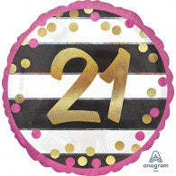 21st Birthday Foil Black, Gold & Magenta Balloon #37161