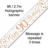 90th Rose Gold Banner 2.7m 90th Birthday Sparkling Fizz #109520