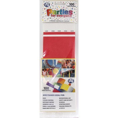 Wristbands Red Tyvek 100pk
