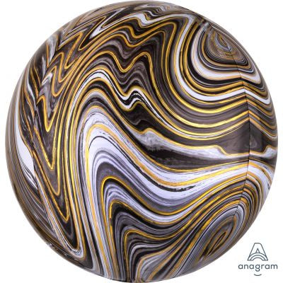 Marblez Orbz Balloon Black, Gold & White INFLATED #41392