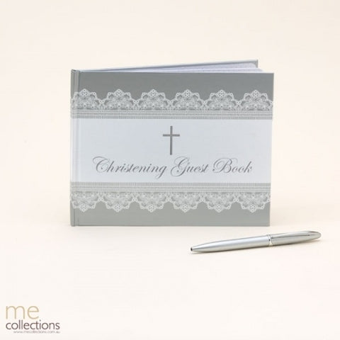 Christening Guests Book Keepsake Silver