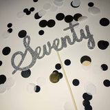 70th Birthday 'Seventy' Glittered Cake Topper Silver