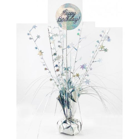 Happy Birthday Holographic Silver Centrepiece 165gm #207300