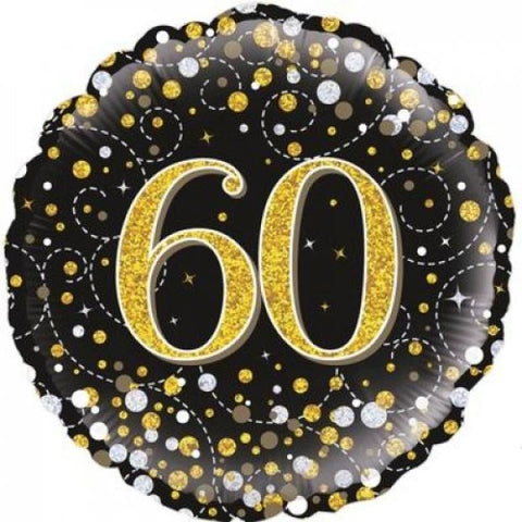 60th Birthday Sparkling Fizz Black & Gold 60 Balloon holographic #227284