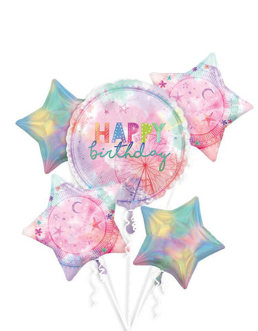 Happy Birthday Pastel Ferris Wheel Foil Balloon Bouquet Kit 5 pk INFLATED #42230