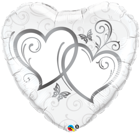 Entwined Hearts Silver Foil 91cm Supershape Balloon INFLATED #17239
