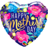 Mother's Day Colourful Peonies Foil Heart 45cm (18") INFLATED #21541