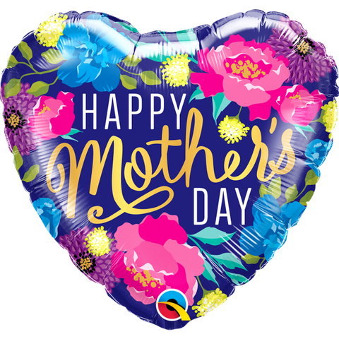 Mother's Day Colourful Peonies Foil Heart 45cm (18") INFLATED #21541
