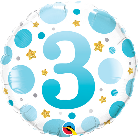 Age 3rd Blue Dots Foil 45cm (18") INFLATED #23096