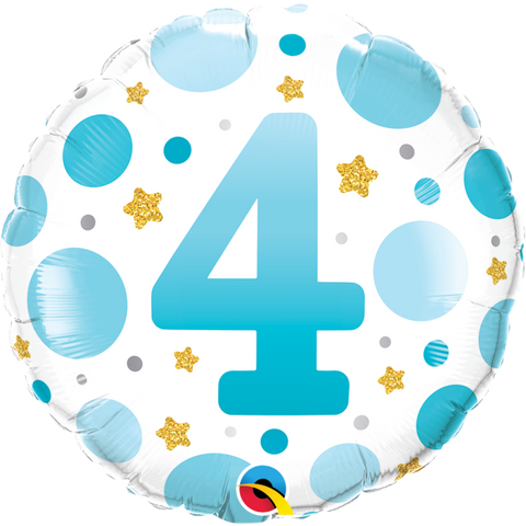 Foil 45cm (18") Age 4th Blue Dots INFLATED #23112