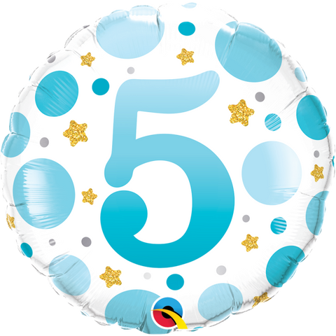 5th Blue Dots Foil Balloon 45cm (18") INFLATED #23117