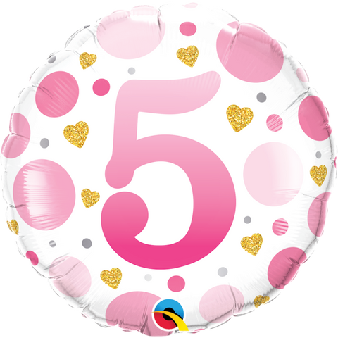 5th Pink Dots Foil Balloon 45cm (18") INFLATED #23153