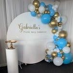White Acrylic Wall with Organic Balloon Garland HIRE