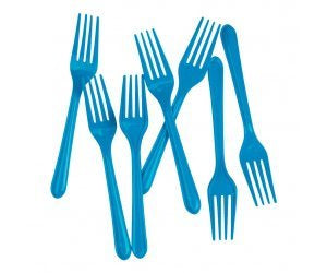 Electric Blue Reusable Plastic Forks Cutlery 20pk
