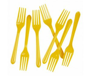 Yellow Reusable Plastic Cutlery Forks 20pk