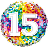 15th Birthday Foil 45cm Confetti Rainbow Balloon #13562