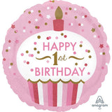 1st Birthday Girl Cupcake Anagram Foil 45cm (18") INFLATED #345293
