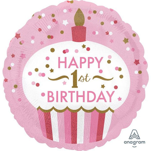 1st Birthday Girl Cupcake Anagram Foil 45cm (18") INFLATED #345293
