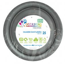 Silver Reusable Lunch Plate Pack 25 #381119