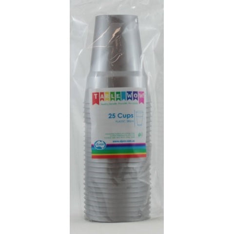 Silver Reusable Plastic Cups 285ml 25pk #851198