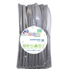 Silver Reusable Plastic Cutlery Knife Knives 20pk #861197