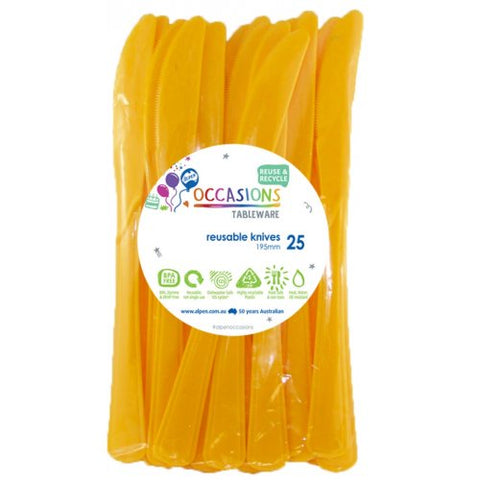 Yellow Reusable Plastic Cutlery Knives Knife 20pk