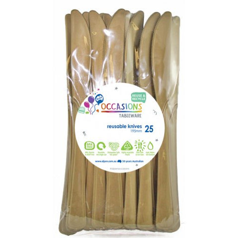 Gold Reusable Plastic Cutlery Knife Knives 20pk #386131
