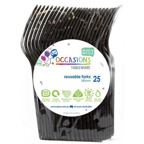 Black Reusable Plastic Cutlery Forks 20 pack #386258