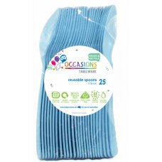 Light Blue Spoon Reusable Plastic Cutlery Dessert Spoons 20pk #863078