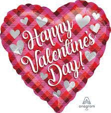 Valentine Plaid Foil Balloon 43cm 17" INFLATED #38743