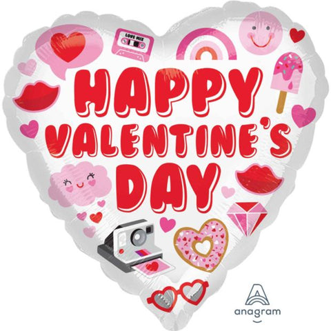 Happy Valentine's Day 80's Icons INFLATED Foil Heart 45cm (18") #38754